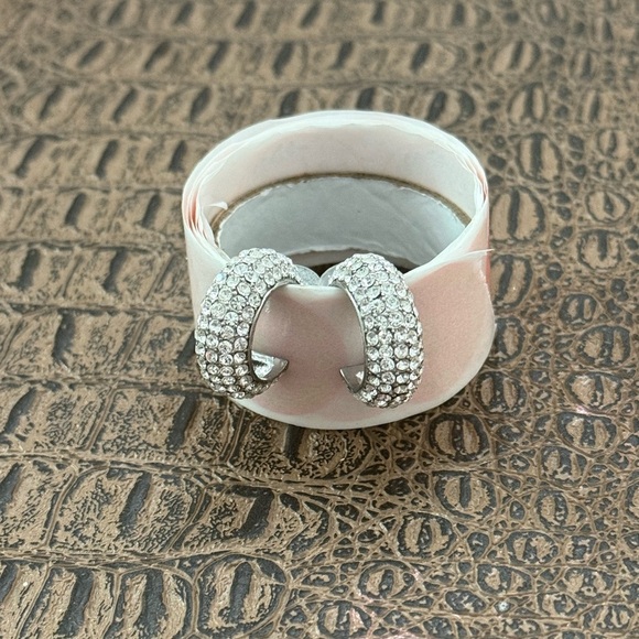Sparkling Silver Tone Cubic Zirconia Encrusted Hoop Earrings - Picture 1 of 7